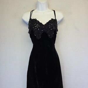 Y2K Roberta Whimsigoth Dress Womens S Velvet Beaded Sequin Maxi Slip‎ Babydoll